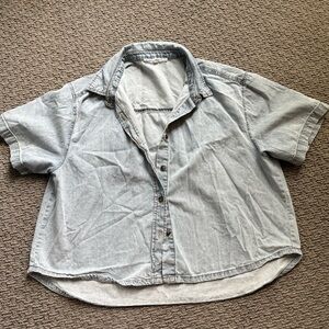 Short Sleeve Blue Wash Collared Button Up